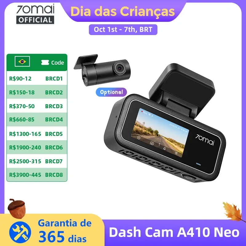 【Novo】Câmera Veicular 70mai A410 Neo 2.5K HDR+1080P com Supercapacitor, Abertura F1.6, GPS, Estacionamento 24H, Máx. 256GB, DVR Automotivo 70mai A410 Neo - 1
