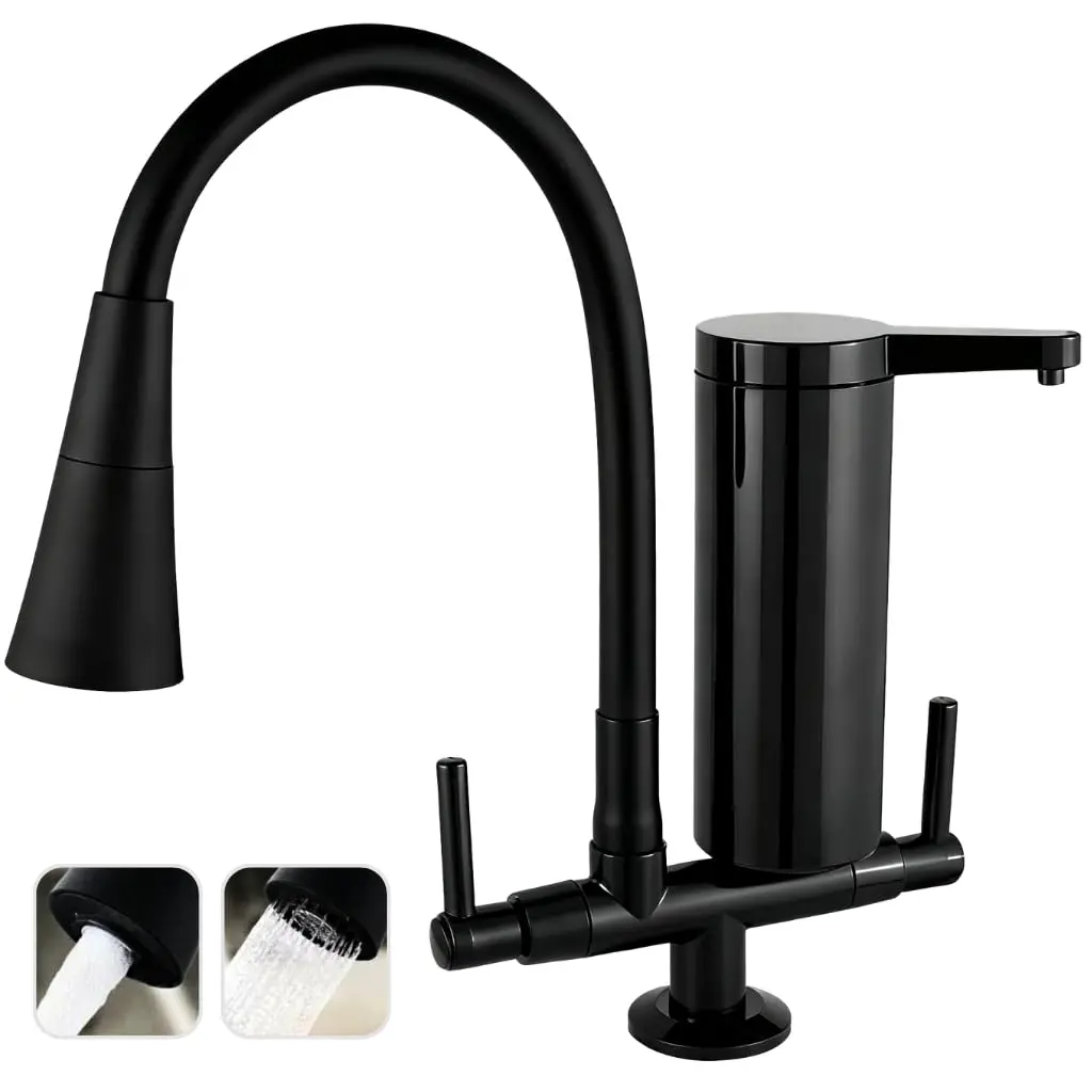 Torneira Gourmet com Filtro Pró Saúde, Preto Fosco, para cozinha ABS Premium, 2 Jatos concetrado e chuveirinho Design Luxo