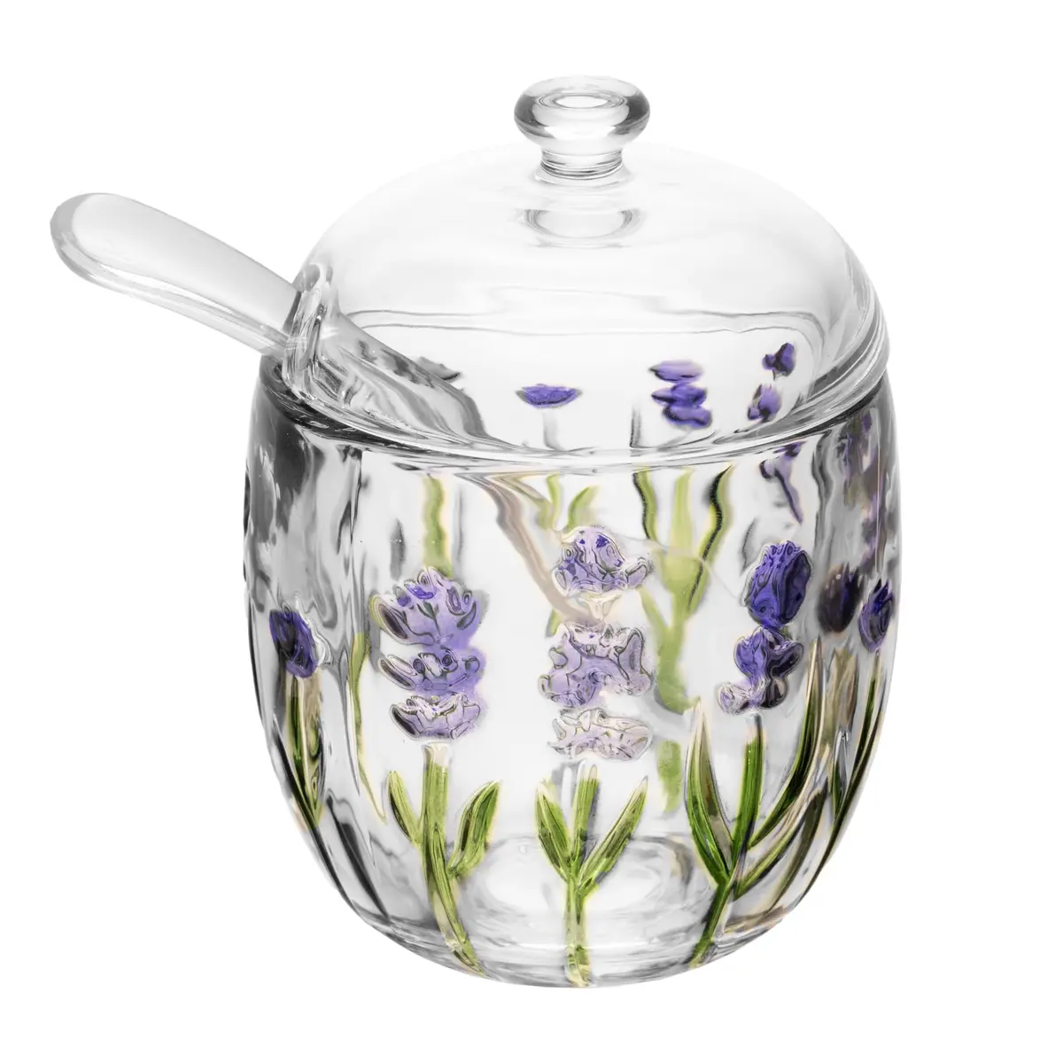 LYOR - Conjunto Leiteira 240ml e Açucareiro com Colher e Tampa 8,5cm x 11,3cm Lavanda Hand Painting Cristal Ecológico