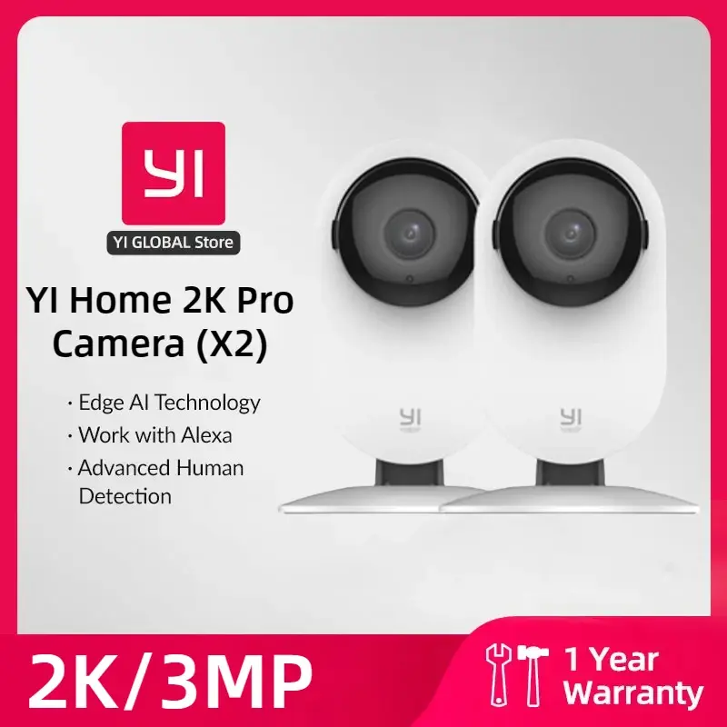 Yi pro 2k wifi câmera doméstica 2/4pcs kit 3mp com visão noturna proteção de segurança ip ai alimentado humano/detecção de som