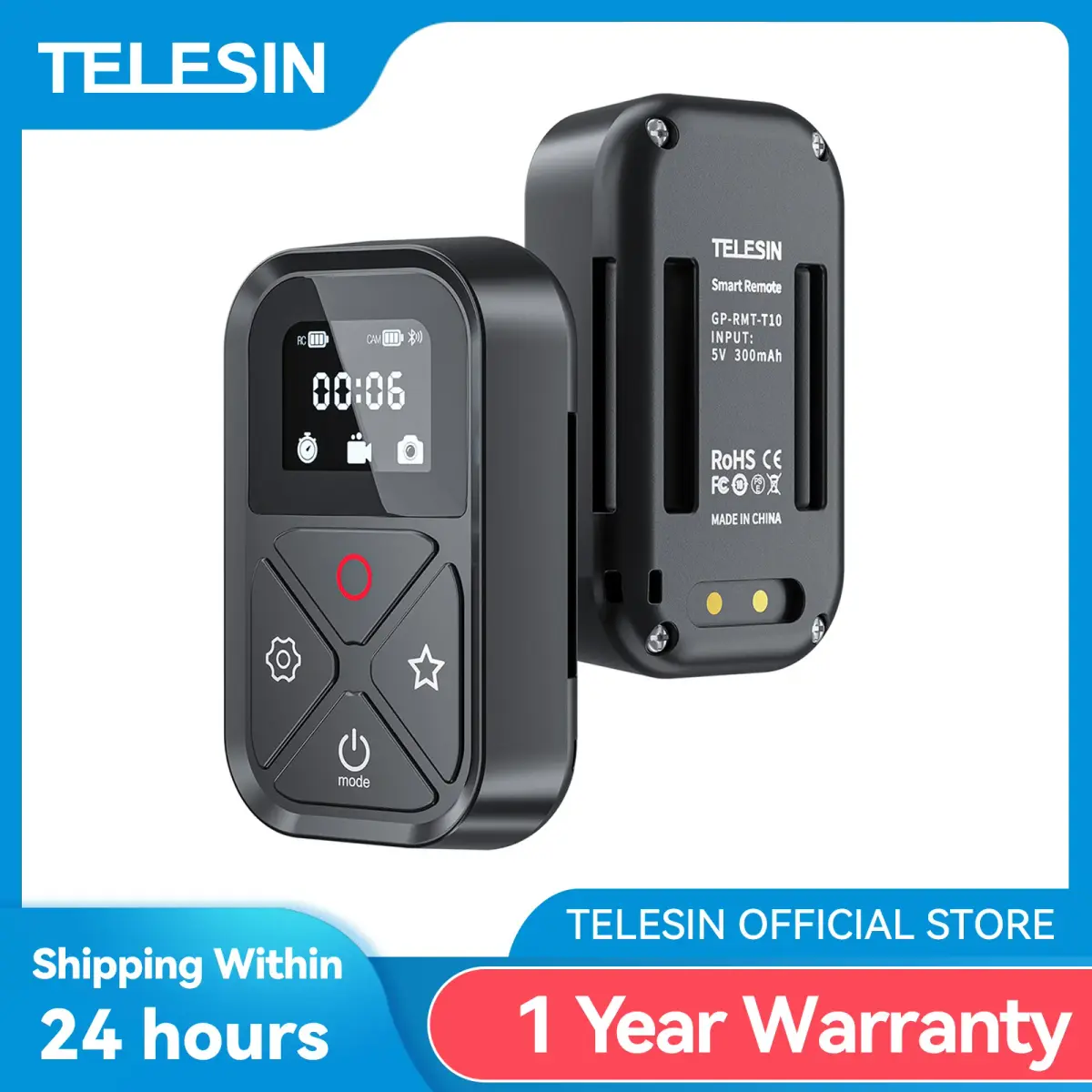 TELESIN-Controle Remoto Bluetooth para GoPro Hero, Tecla de Atalho, Tela, Câmera de Ação Acessórios, 80m, 13, 12, 11, 10, 9, 8