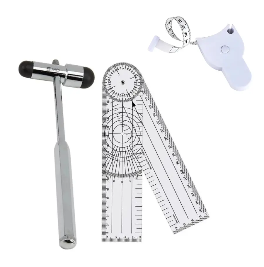 Kit Martelo Neurologico Buck Taylor, Regua Goniometro e Fita Metrica Fisioterapia Estudante (Buck Cinza + Goniometro + Fita Metrica)