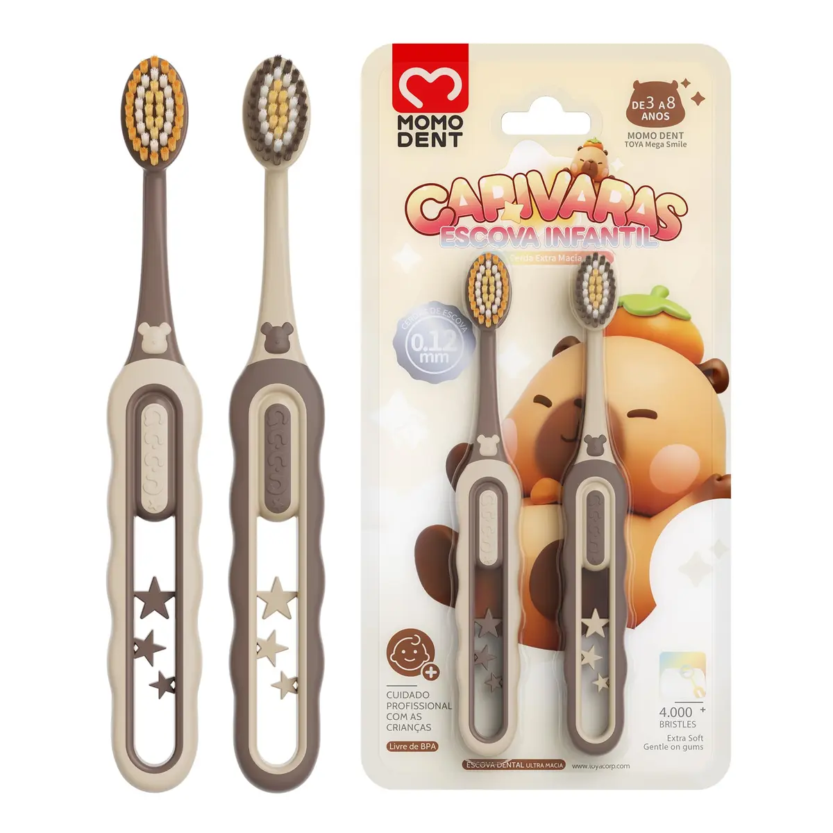 MOMODENT Escova de Dentes Infantil Ultra Macia 2 Unidades, para 3 a 8 Anos | Design de Capivara em Estilo Cartoon, 4000+ Cerdas de Alta Densidade, Cuidado Suave para as Gengivas - 1
