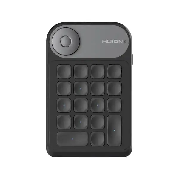 HUION Teclado remoto Mini Keydial K20 Express para exibição de caneta e tablet de desenho teclado de atalho com uma mão com 18 teclas e mostrador personalizáveis para animação design