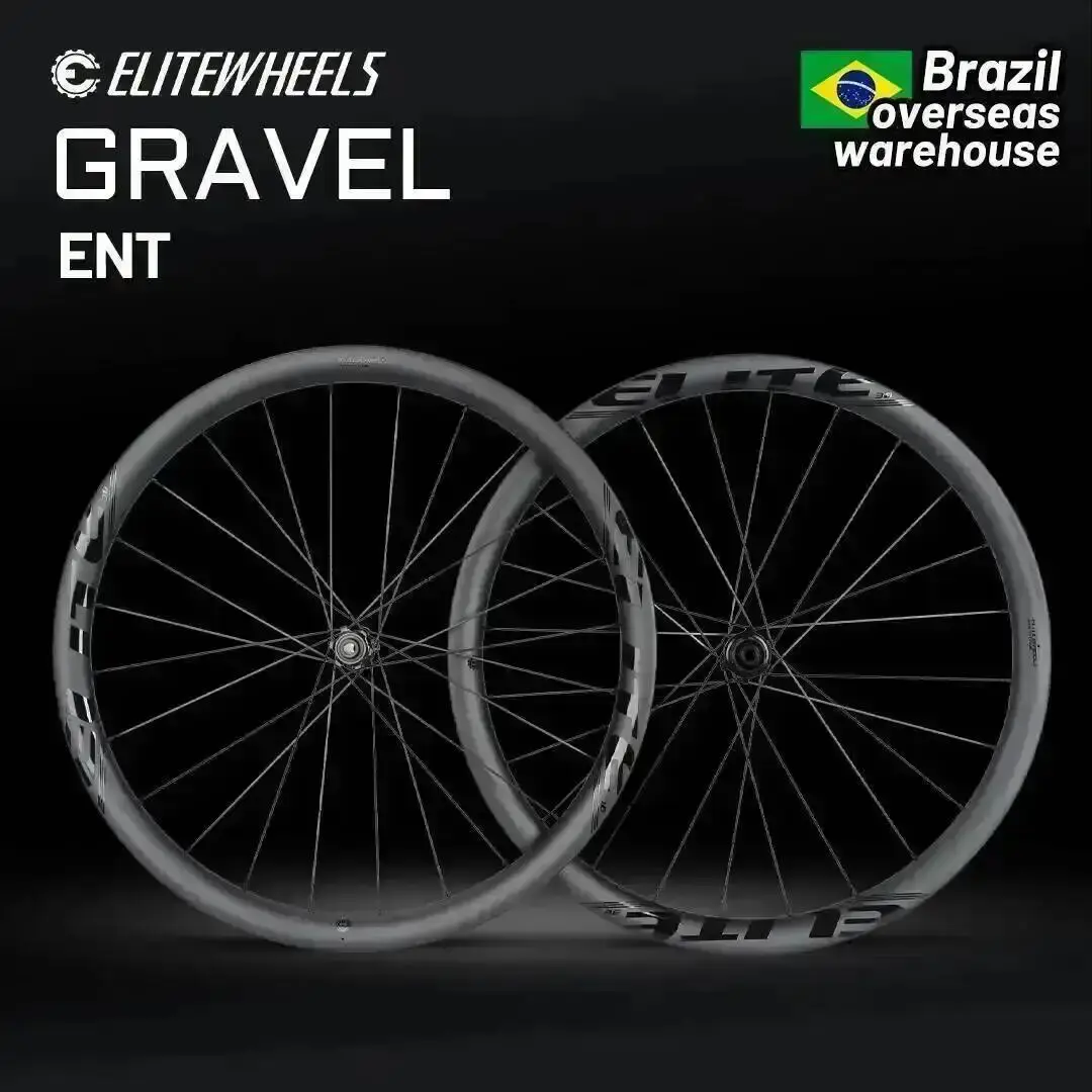 Conjunto de Rodas de Carbono ELITEWHEELS "Only Brazil"ENT GRAVEL com Freio a Disco, Tubeless Ready 700C 35x32, Cubo com Bloqueio Central