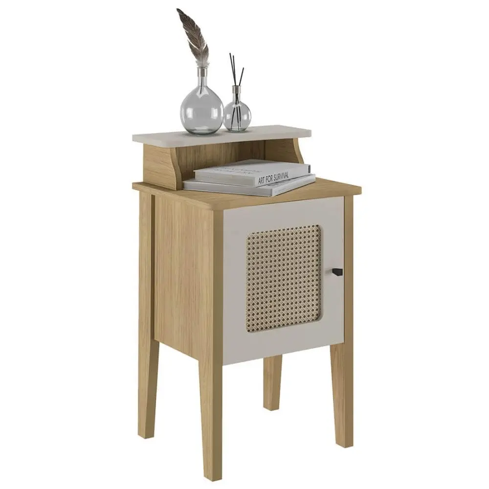 Artely Mesa de Apoio Charlotte com Porta de Abrir, Carvalho/Off White - 1