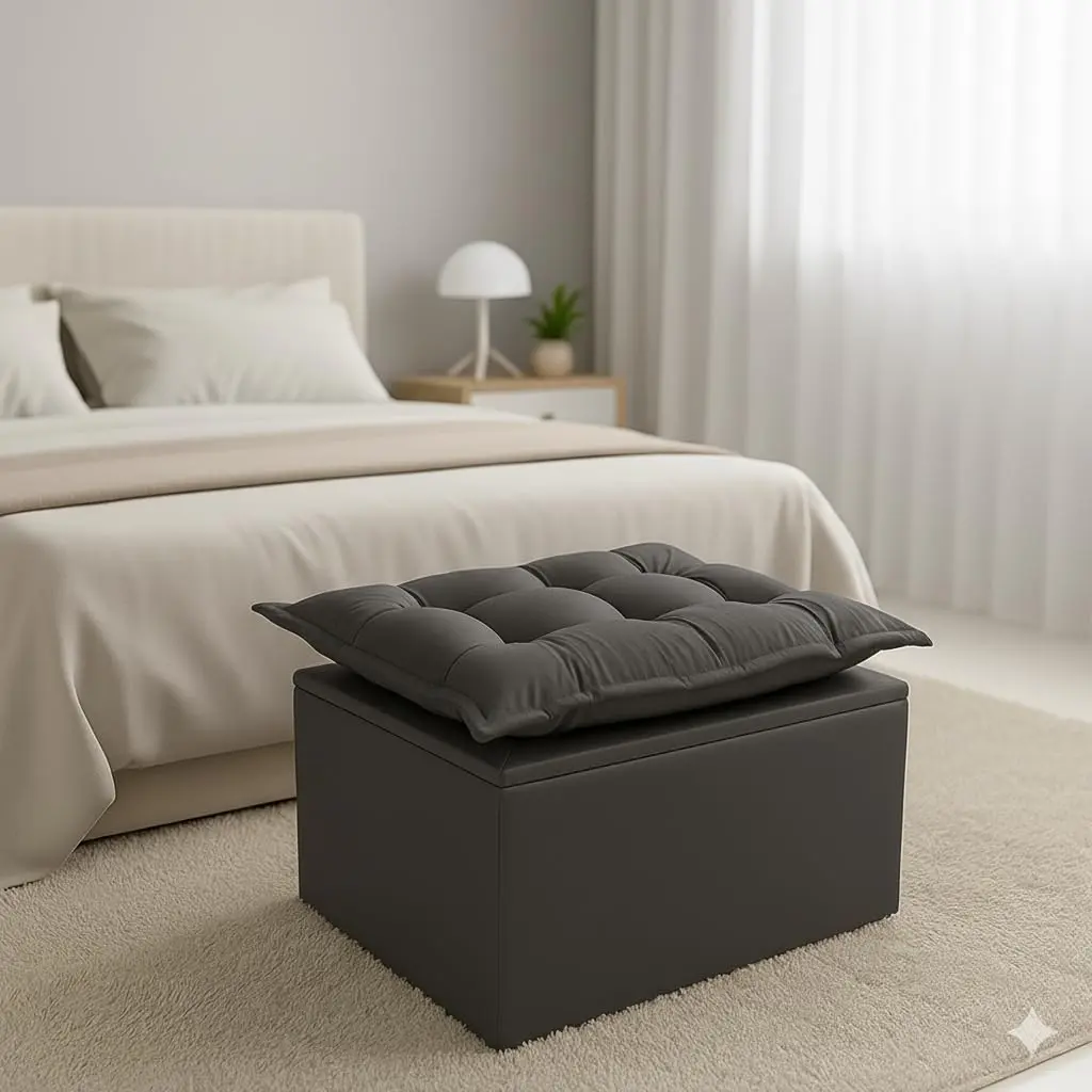 Puff Baú Opala Decorativo Organizador Quarto Infantil Bela Móveis (Cinza Escuro)