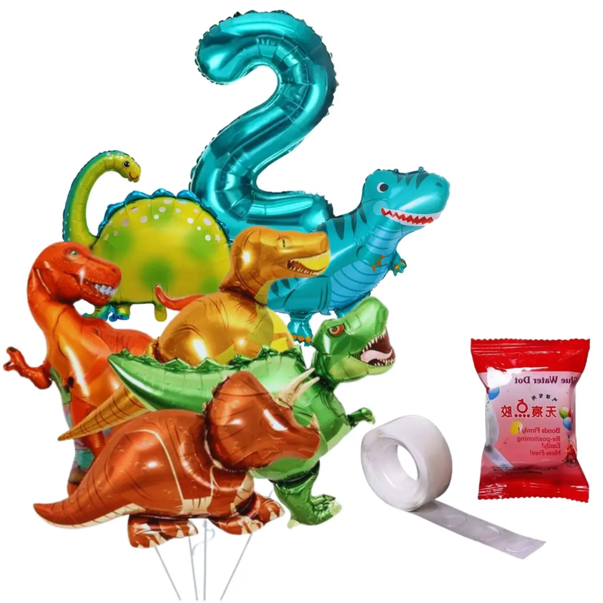 Kit Balão Número Metalizado + 6 Mini Balões Dinossauros 31cm Metalizados, Decoração Festa De Aniversário (Azul Tif, 2)