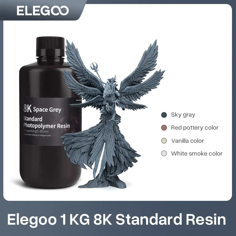 Resina para Impressora 3D ELEGOO 8K 405nm, Resina Fotopolímera Padrão, Resina de Cura UV, Ideal para Impressora 3D SATURN 2 8K, Cinza Espacial 1000g