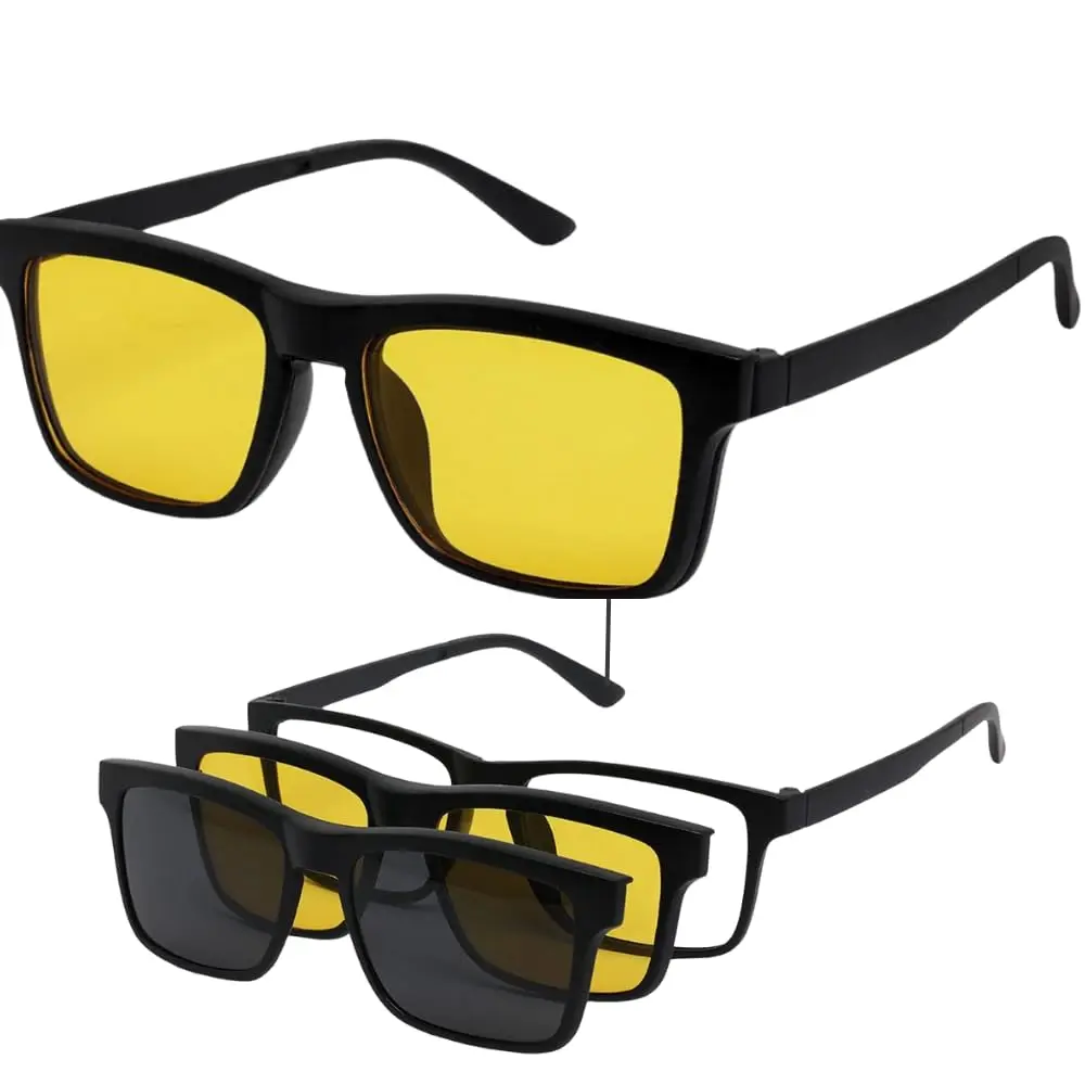Óculos Contra Luz Azul Clip On 2 em 1 com Lente Amarela para Dirigir à Noite e Lente Polarizada para o Dia, Proteção UV e Conforto Visual para Computador, Celular e Telas