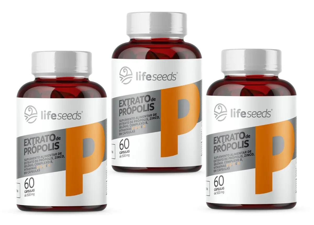 Extrato de Própolis 650mg + Vit D3 2000ui + Vit Complexo B + Vit E, C, A, Selênio E Zinco - 3 Potes - 180 Cápsulas