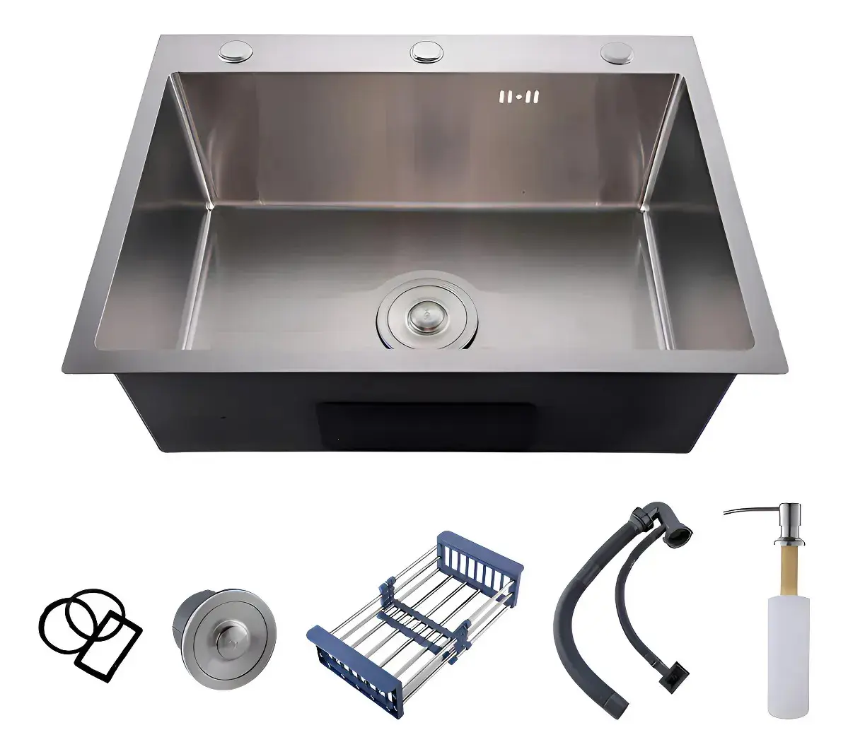 Cuba Pia Gourmet 60x45 Inox Escovado Quadrada C/ Acessórios Prateado