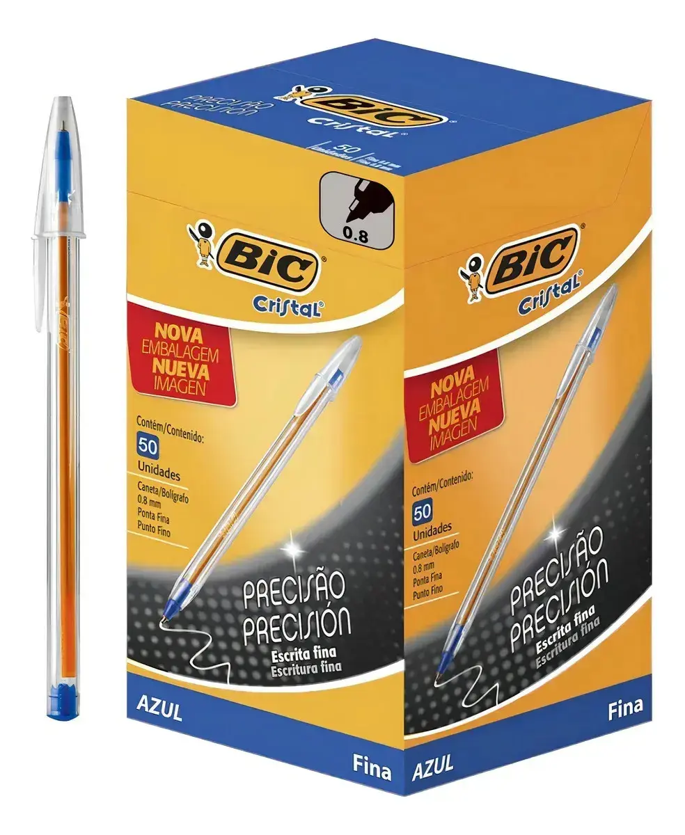 Caneta Esferográfica Bic Cristal Ponta Fina 0.8mm 50 Unidades Cor da tinta Azul - 1