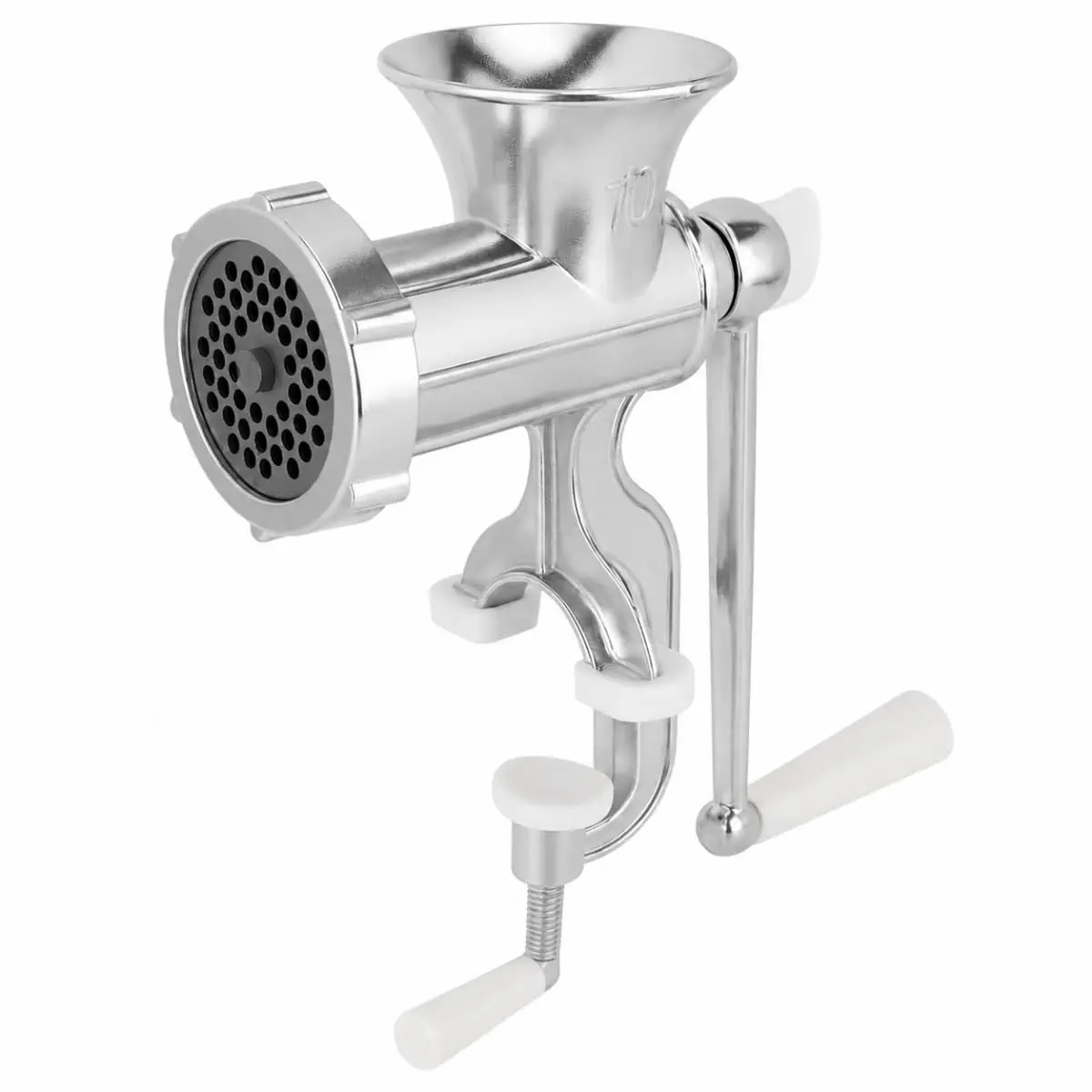 Moedor de Carne Manual N10 em Metal com Fixação para Bancada | Fixação por grampo, manivela confortável, lâmina afiada, moagem uniforme, fácil desmontagem, 20 x 8 x 25 cm