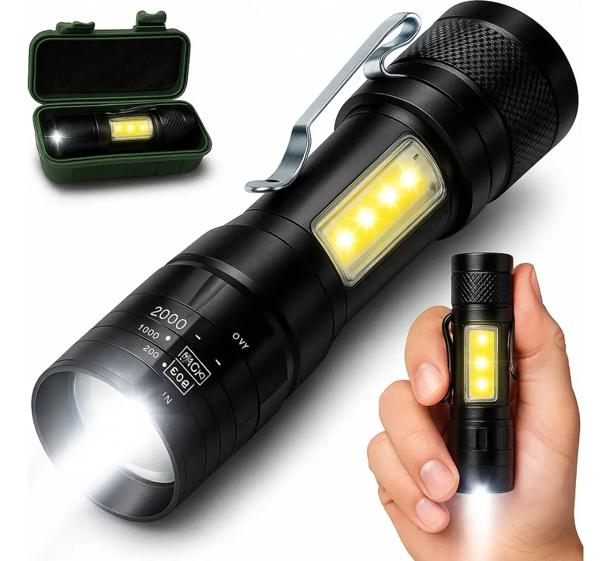 Lanterna Tática Led Le8311 Recarregável Usb Militar Zoom Potente Branco Preto