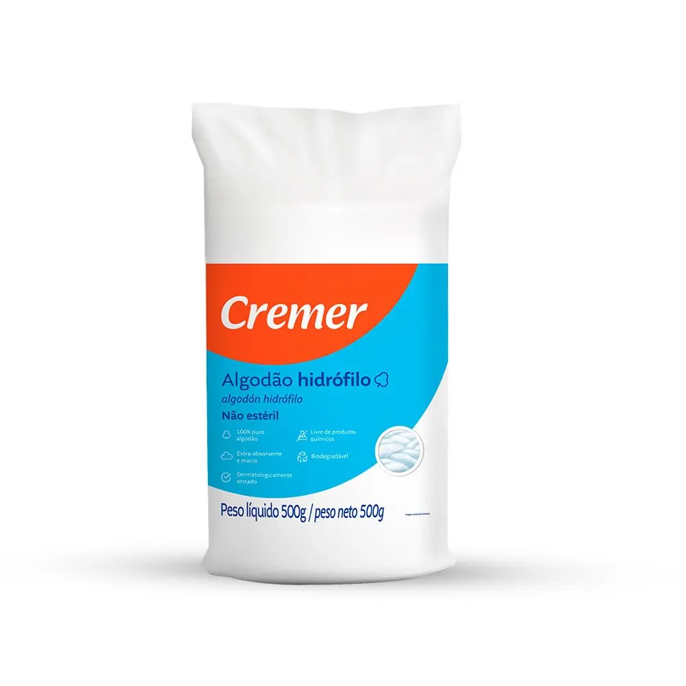 Cremer Algodão Hidrófilo 500 Gr | algodão-cremer-hidrofilo - 1
