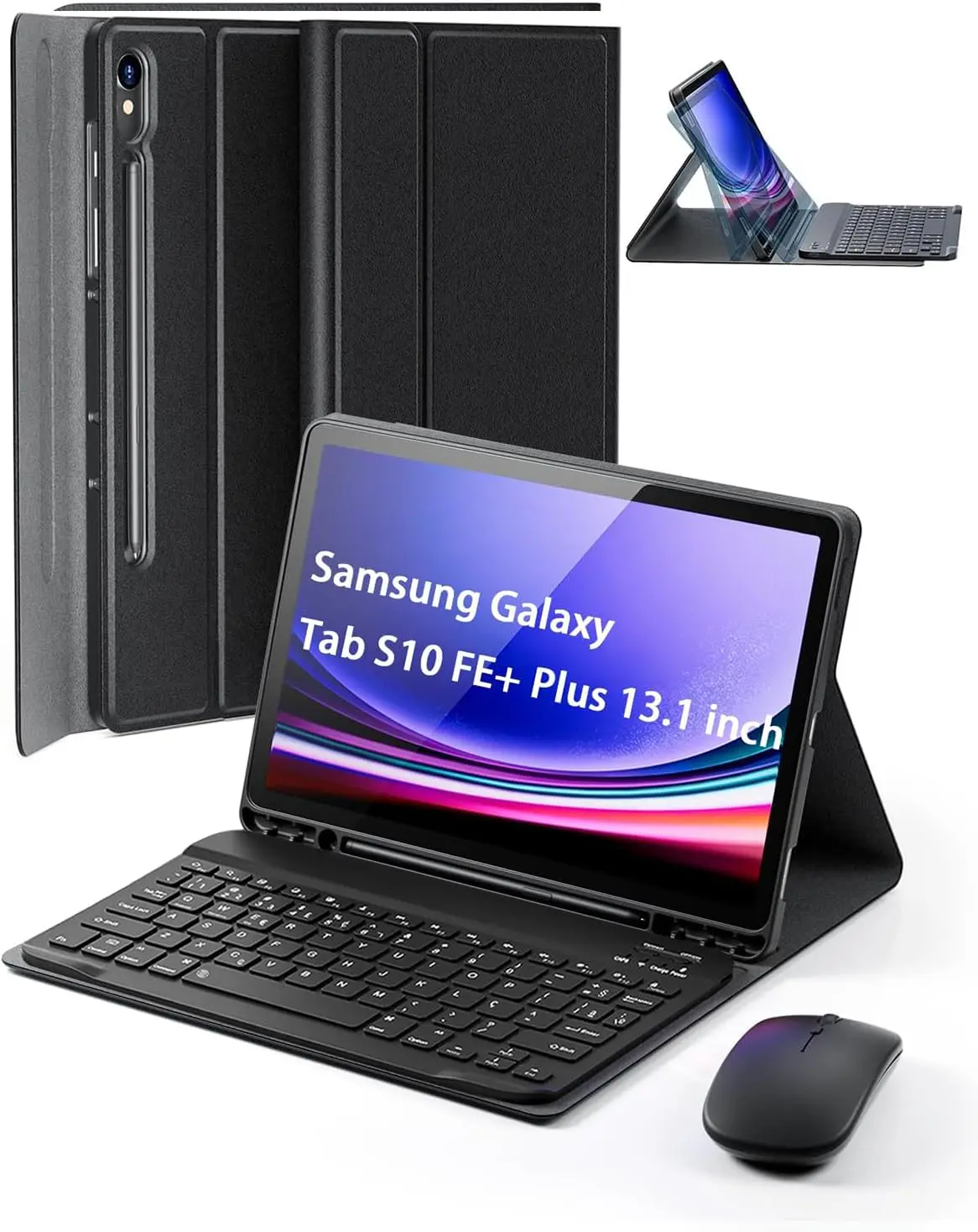 Capa Teclado para Samsung Galaxy Tab S10 FE+ (Plus) 13,1 polegadas Capinha | com [Teclado Bluetooth destacável] [Suporte de Lápis] e [Mouse Bluetooth] Multiângulo Função de Despertar Automático, Preto