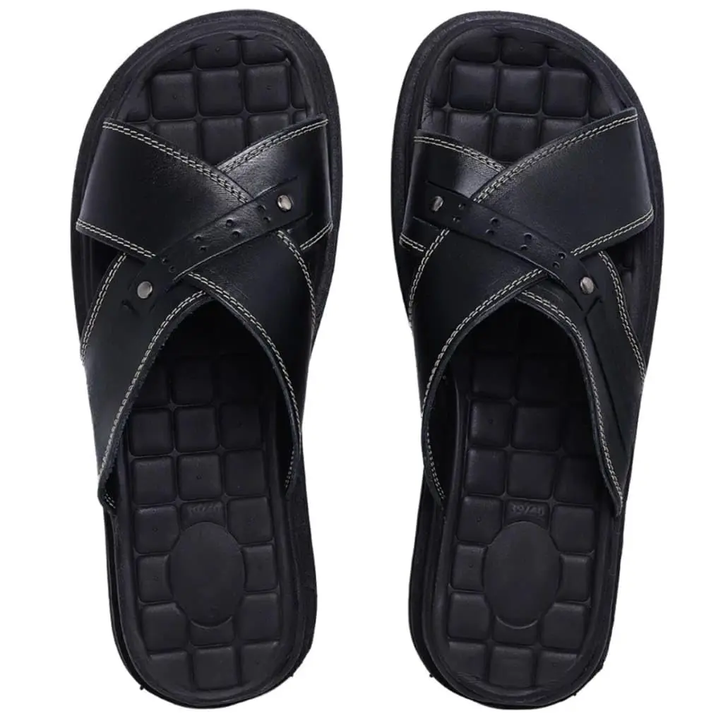 Chinelo Papete Ortopédico Anatômico Anti Stress Masculino Couro Legítimo Em Tiras