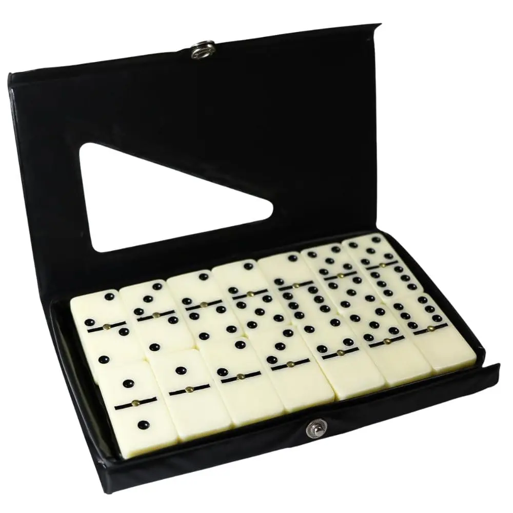 Jogo de Dominó Profissional Pequeno com 28 Peças Estojo Compacto Portátil Mini Dominó de Mesa para Viagem Lazer Família e Amigos (Preto) - 1