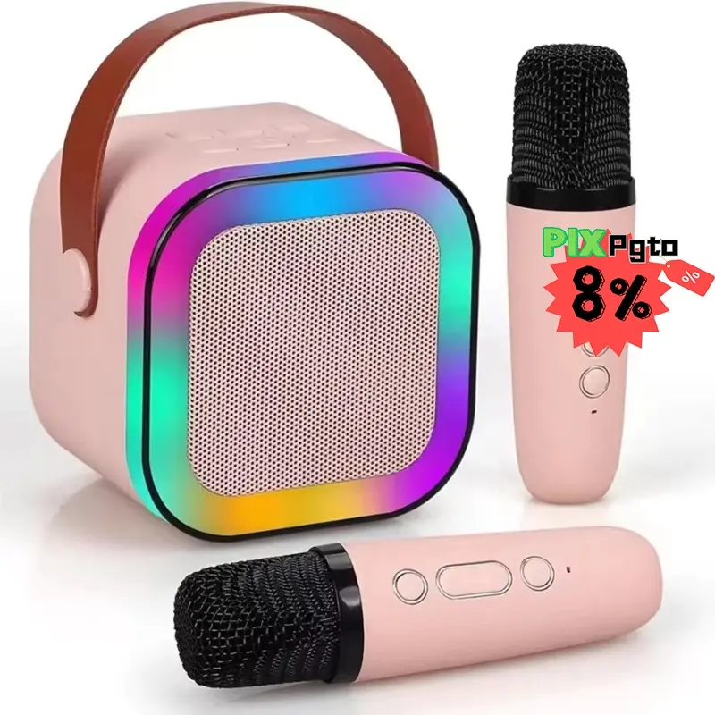 Infantil Caixa De Som C/ Microfones Criança Karaokê Brincadeiras em Família Bluetooth 5.0 Karaokê Luzes led - 1