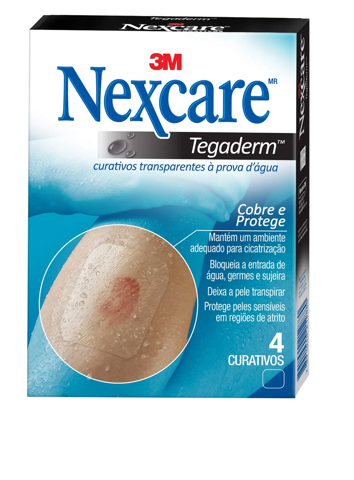 NEXCARE 3M Curativos Tegaderm Sem Pad À Prova D'Água 4 Un. | Mantém um Ambiente Adequado para Cicatrização, Bloqueia a Entrada de Água, Germes e Sujeira, Deixa a Pele Transpirar