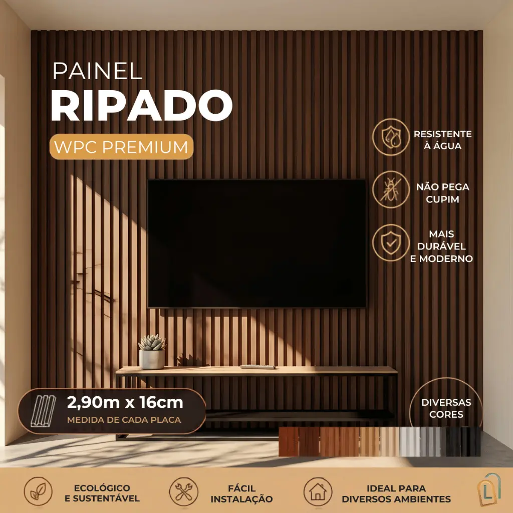 Placa Decorativa Painel Ripado Em WPC Altura 2,90m Para Quartos Fachada Painel De Tv Com 6 Cores Fácil Instalação - 1