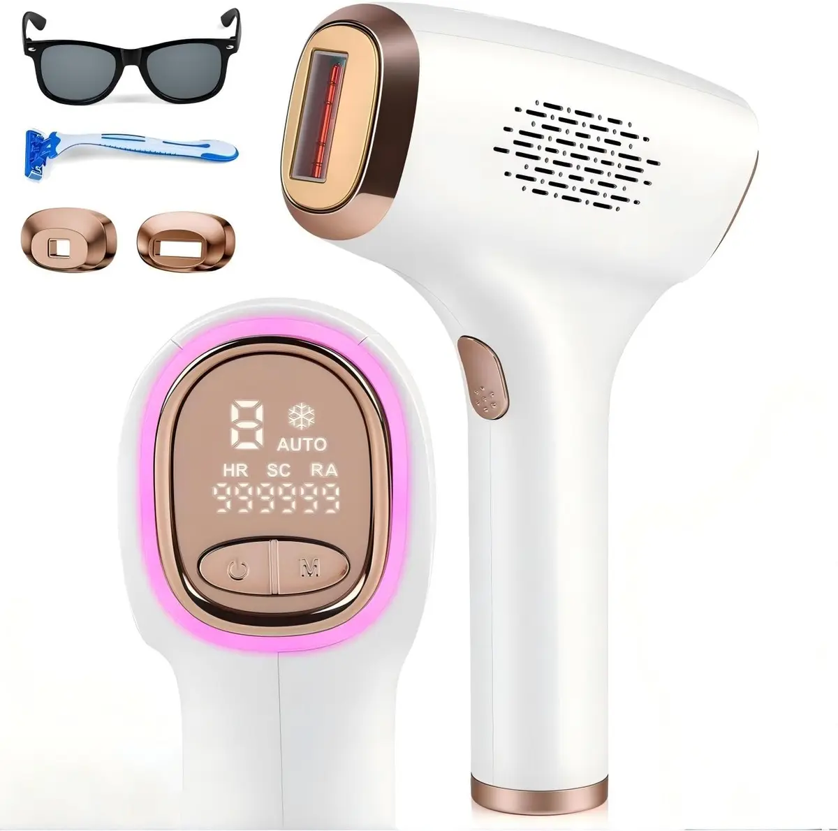 IPL Depilador 3 em 1 com Resfriamento de Gelo, 36W 999.999+ Flashes para Remoção de Pelos em Casa, Dispositivo de Luz Pulsada 110-240V para Uso Doméstico