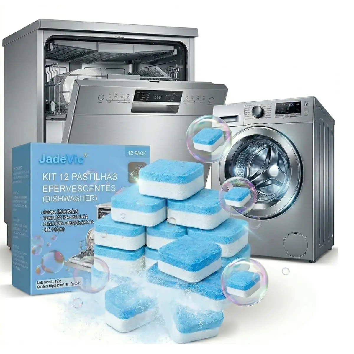 kit 12 Pastilhas/Tabletes de Limpeza Máquina de Lavar 15g - J - 180g para Lava Louças e Máquina de Lavar-Roupas pastilhas concentradas