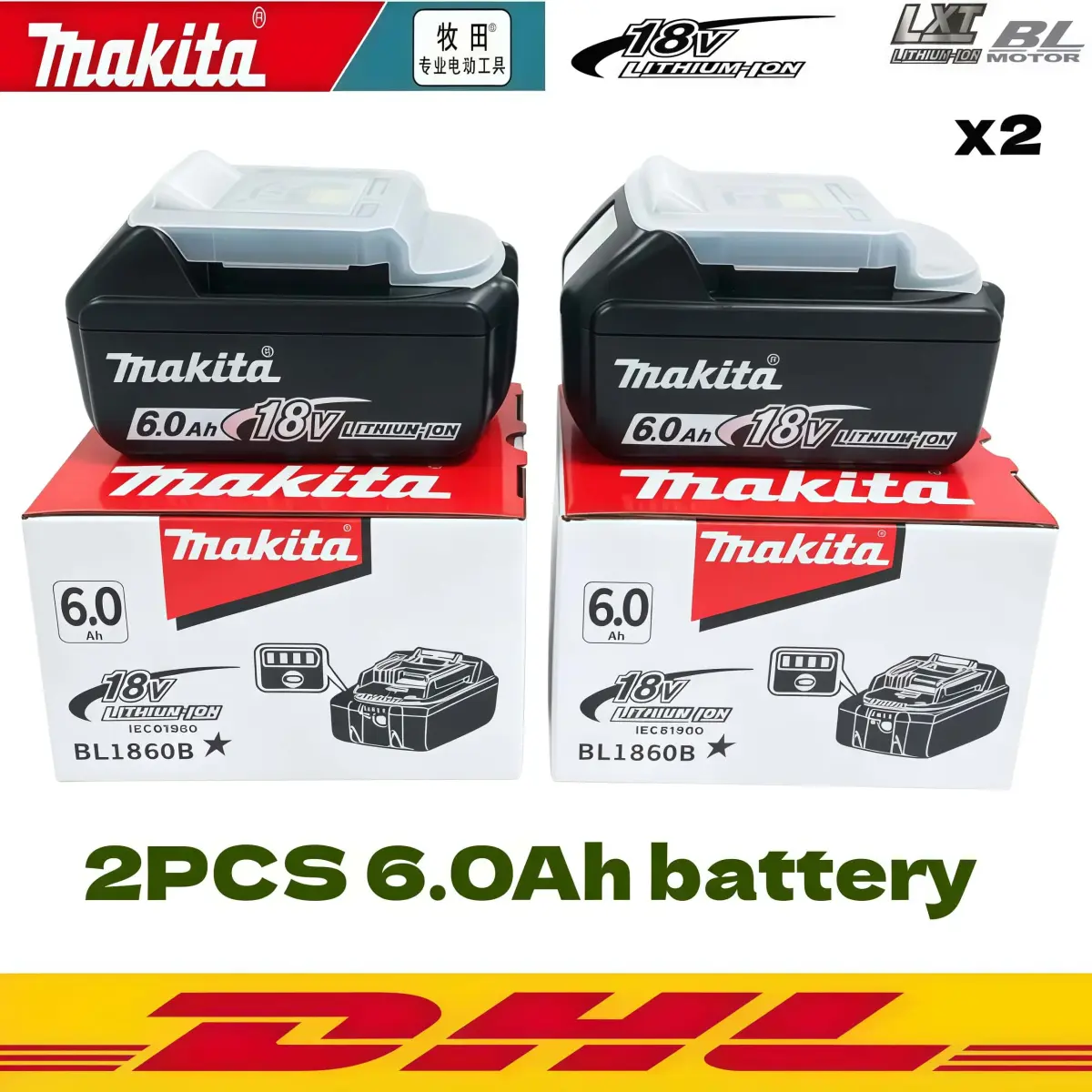 Bateria de Lítio Original Makita 18V BL1860 6Ah para Ferramentas Elétricas, Substituição da Bateria LXT BL1850B BL1840, Parafusadeira 18V com Bateria MA