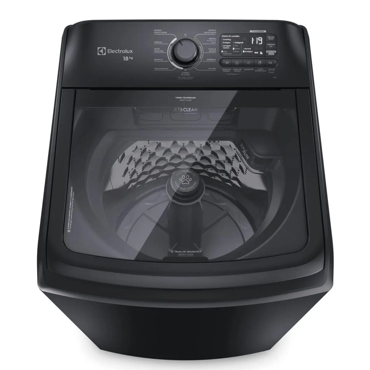 Electrolux Lavadora de Roupas Superior Expert LEB18 Preta Eficiência A 66,2 cm de Largura 18kg com Tripla Filtragem e JetClean 47kg Cesto de Aço Inox