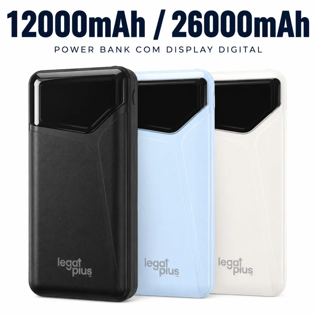Power Bank 12000mAh 26000mAh Com 3 Cabos Tela LED Tipo C Lightning Alta Capacidade Portátil