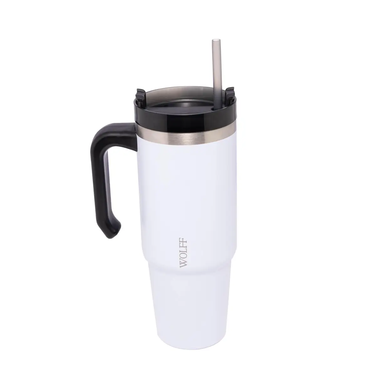 WOLFF - Caneca Térmica Parede Dupla SlimTerm com Base Ergonômica e Canudo Branca 890ml - 1