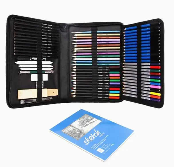 Conjunto de 72 PeçAs de Material de Artes e Kit de Desenho - Grafite, Colorido, MetáLico, Aquarela, Apontador, Borracha e Muito Mais com Estojo Portátil, Ideal para Estudantes, Artistas e Presentes