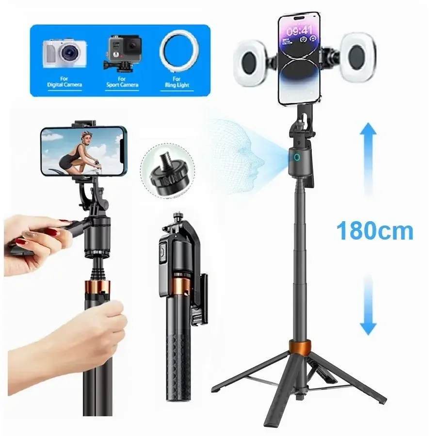 180cm70,9 pol. Rastreamento facial 360 ° Estabilizador gimbal de rotação, bastão de selfie, suporte inteligente para telefone, tripé para câmera móvel GoPro