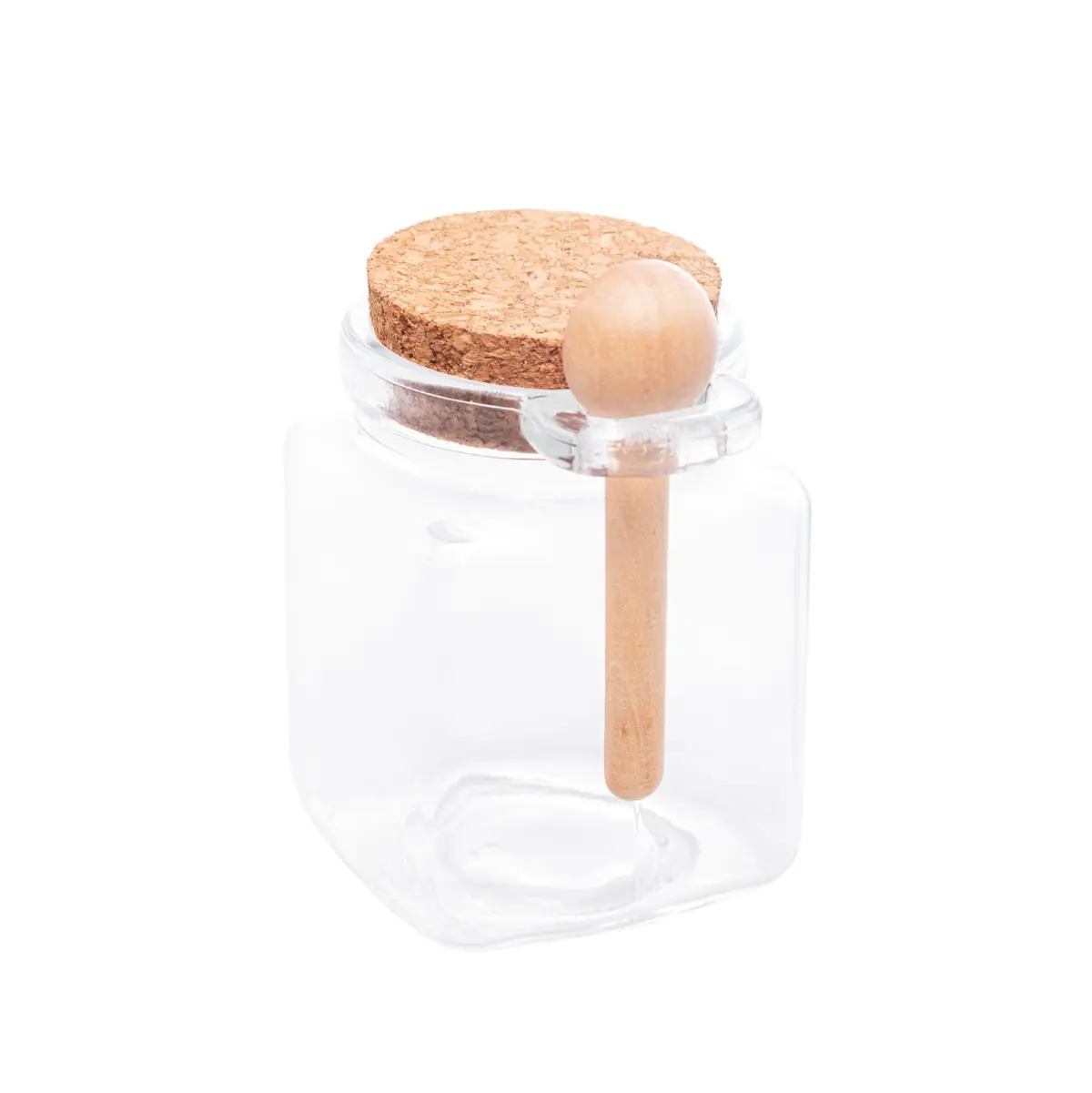 LYOR - Porta Tempero Quadrado de Vidro com Colher de Bambu e Tampa Rolha 310ml - 1