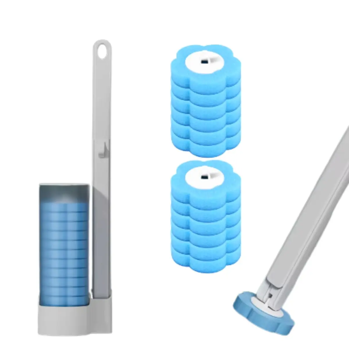 Escova de Limpeza Sanitária com 12 Refis Descartáveis Design Ergonômico Limpeza Profunda Sem Danos ao Vaso Sanitário Refil Descartável