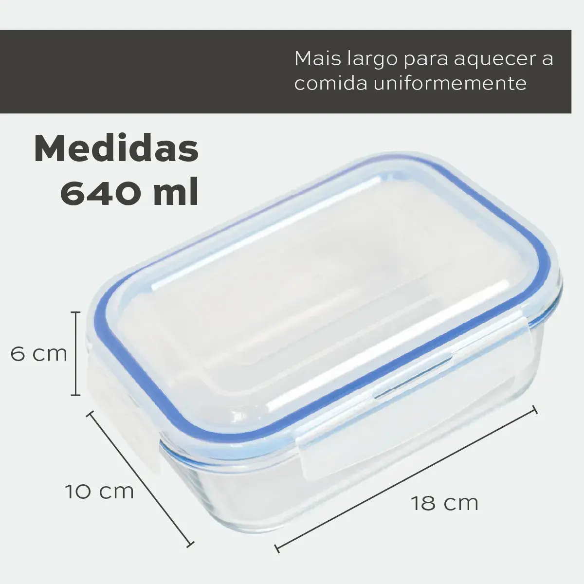 Kit 10 Pote De Vidro Marmita Hermético 640ml Freezer Fitness Borossilicato 4 Travas Micro-ondas Azul-Escuro thumbnail 2