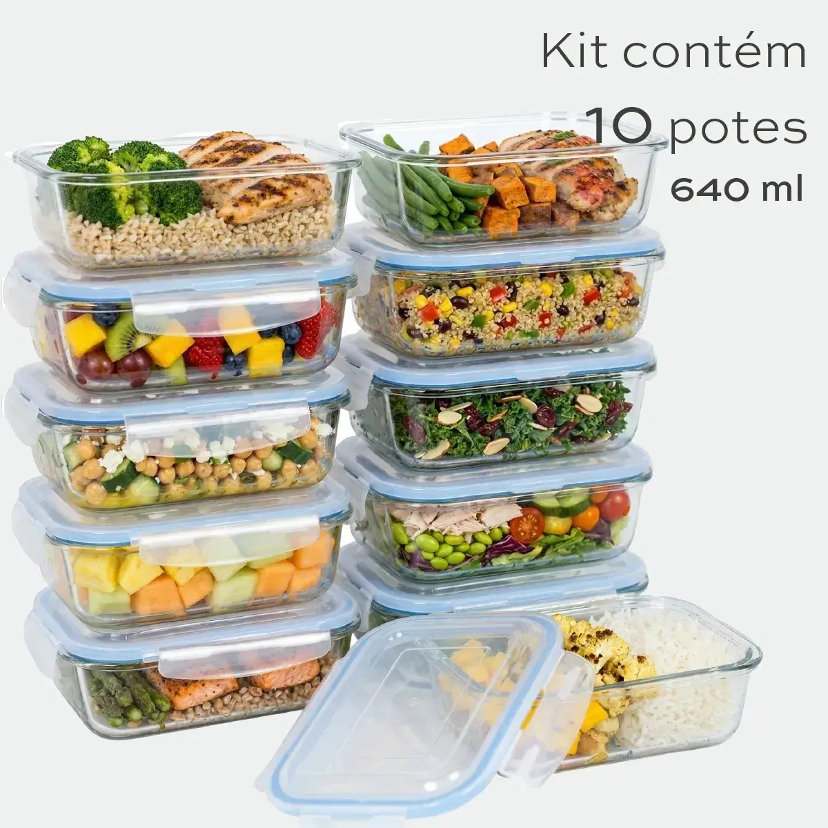Kit 10 Pote De Vidro Marmita Hermético 640ml Freezer Fitness Borossilicato 4 Travas Micro-ondas Azul-Escuro thumbnail 3