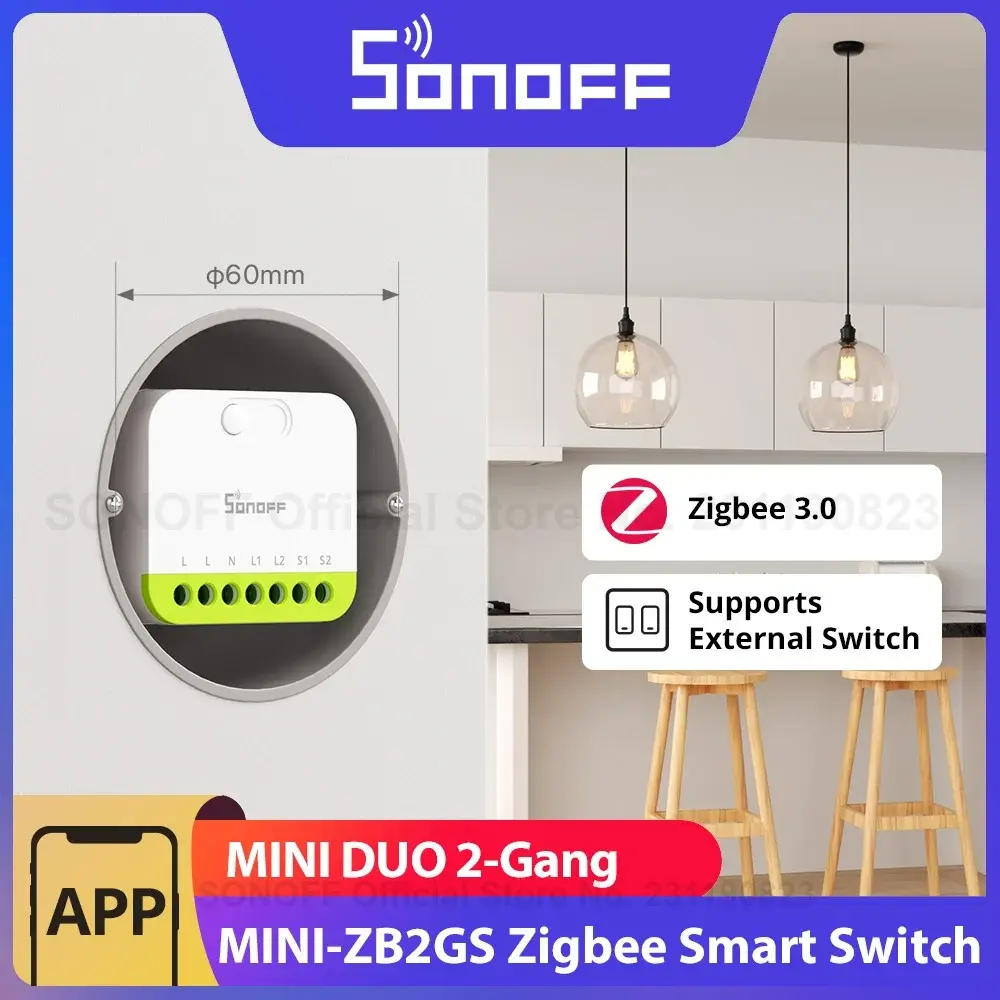 Sonoff mini duo interruptor inteligente zigbee de 2 gangues MINI-ZB2GS pequeno e seguro controle de carga dupla suporta interruptor externo requer hub zigbee