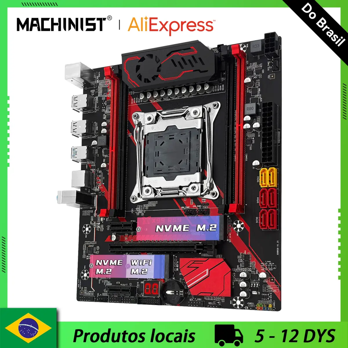 Placa-mãe MACHINIST X99 RS9 com suporte para CPU Xeon E5 V3/V4 LGA 2011-3 e RAM DDR4 de quatro canais e slot NVME M.2 USB3.0 - 1