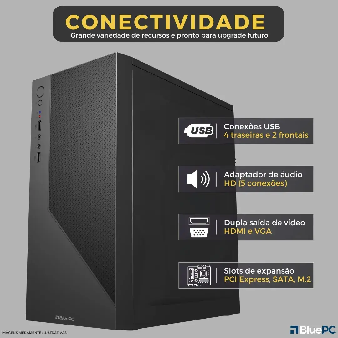 Computador Completo Intel Core i5 4570 (4ª Geração), 16GB RAM, SSD 256GB, Monitor 20" 75Hz HDMI, Windows 10 Pro, Preto, Bivolt - BluePC Office CDF-099OF thumbnail 4