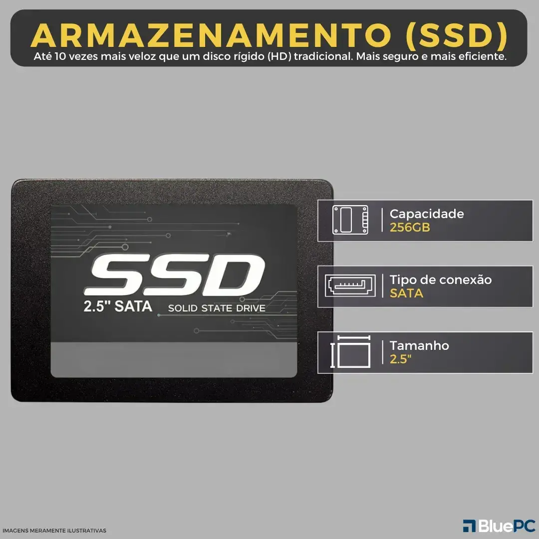 Computador Completo Intel Core i5 4570 (4ª Geração), 16GB RAM, SSD 256GB, Monitor 20" 75Hz HDMI, Windows 10 Pro, Preto, Bivolt - BluePC Office CDF-099OF thumbnail 7
