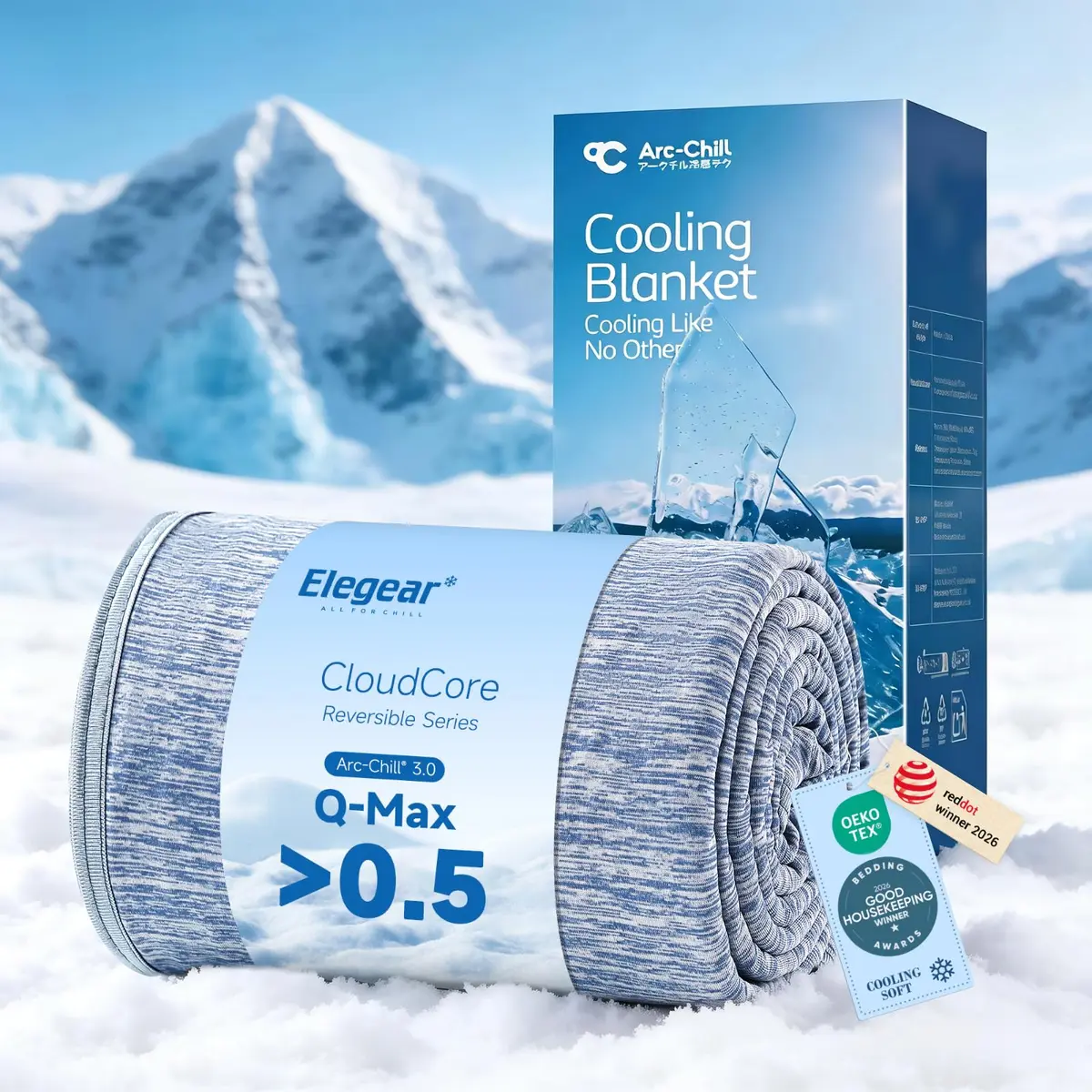 Elegear Manta Refrescante para Cama, Tecido Arc-Chill 3.0 que Ajuda a Dissipar o Calor Corporal – 100% Algodão, Hipoalergênico, Lavável à Máquina, Manta de Verão para Sofá (150 x 200 cm, Azul) - 1