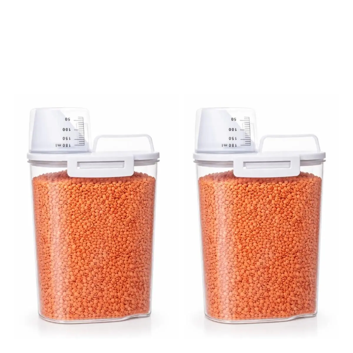 KIT com 2 Potes Hermeticos 2,5L Plastico Tampa Vedada Copo Medidor Empilhavel