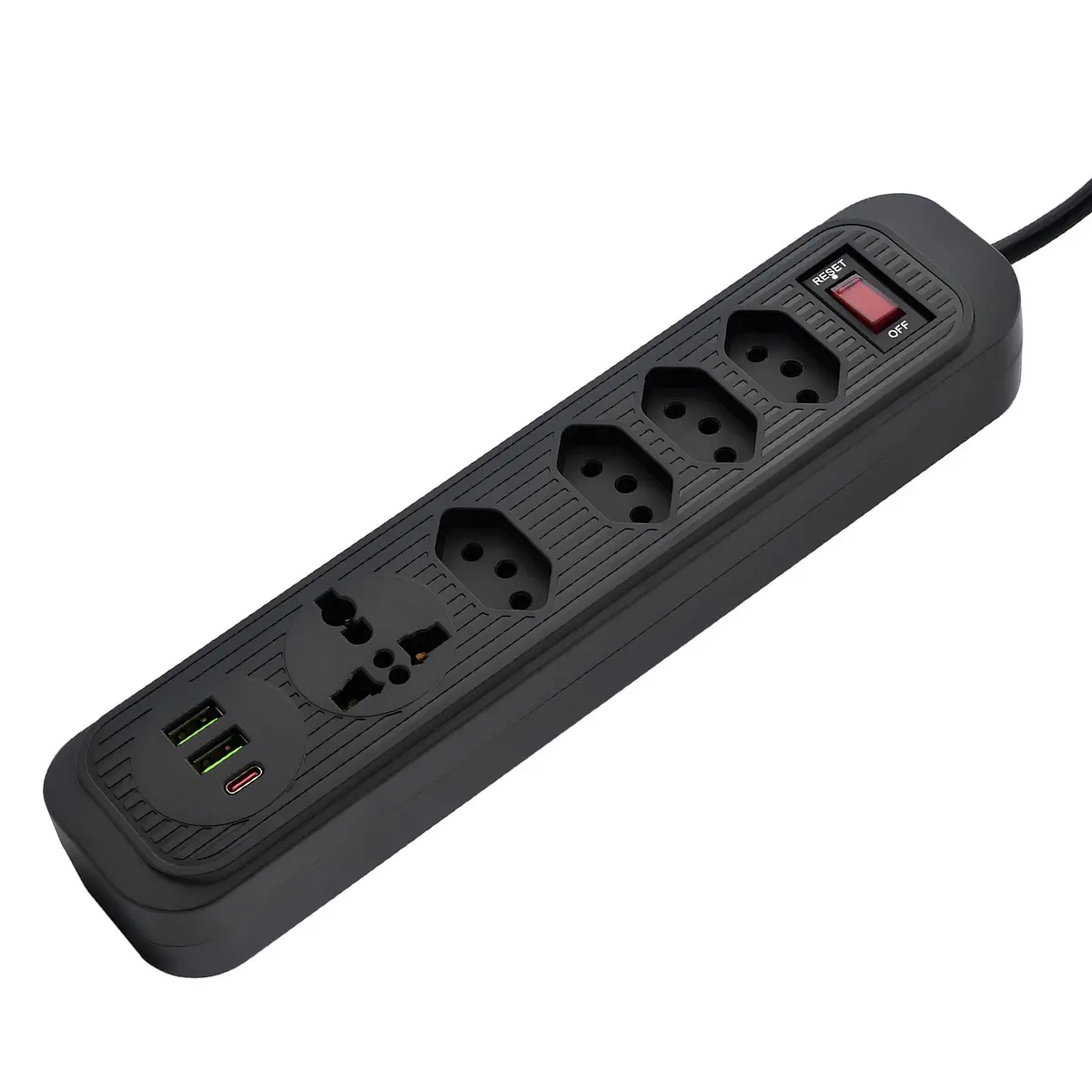Filtro de Linha, Extensão Tomada, Régua Tomada, Régua de Energia, 4 Tomadas, 2 Interfaces USB, 1 Porta USB Tipo-C, 1 Tomada Universal, Cabo de Alimentação de 1,9 metros (Preto)