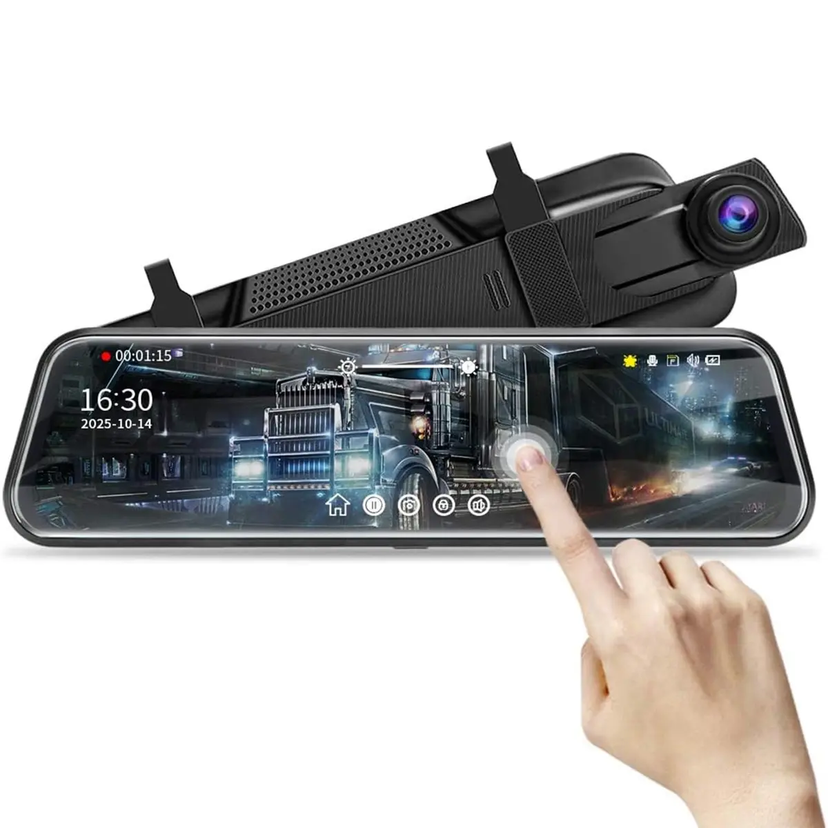 Câmera Retrovisora de 10", Dash Cam 1080P Dianteira e Traseira para Carro, Câmera de Ré com Tela Sensível ao Toque, Monitor de Estacionamento, Assistente de Ré, Inclui Cartão 64GB