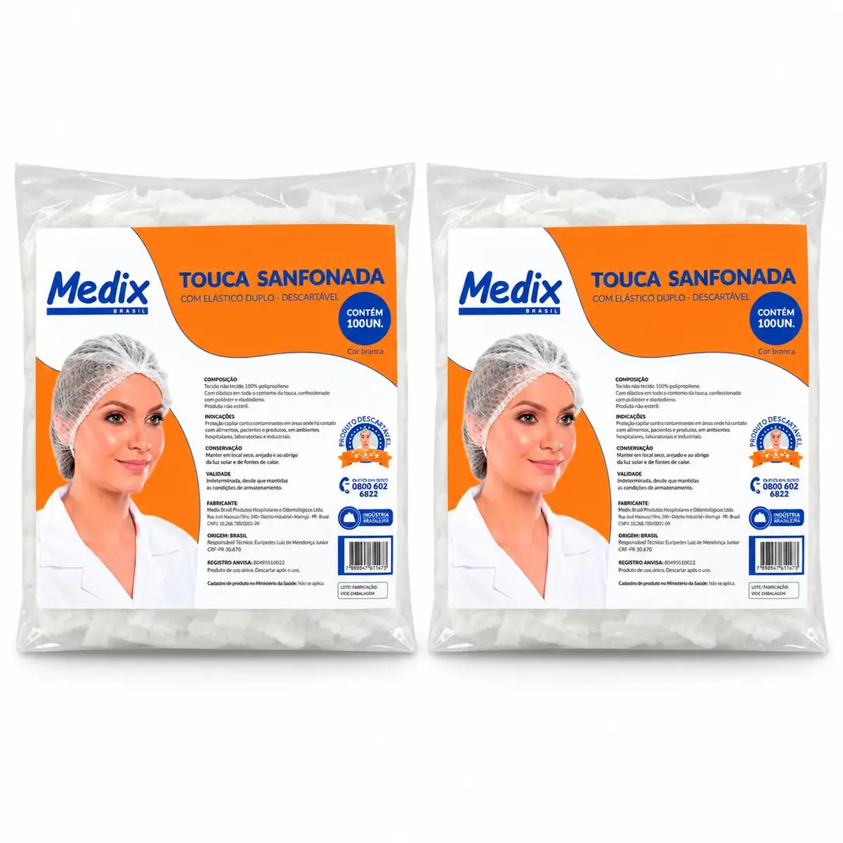 Touca Descartável TNT Sanfonada com Elástico 100 un, Branca, Uso Profissional e Doméstico, Leve, Higiênica e Confortável