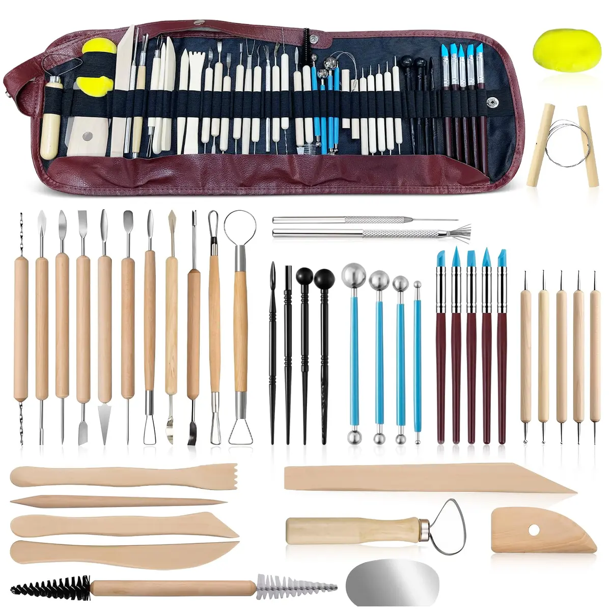 Kit Profissional de Ferramentas de Esculpir 43 Peças para Modelagem em Cerâmica Fria, Conjunto de Ferramentas para Argila, Adequado para Escultura em Cerâmica Fria, Modelagem de Artesanato - 1