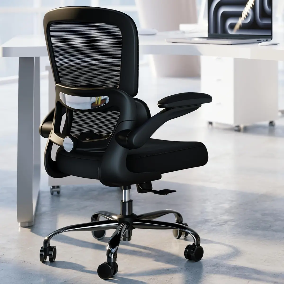 Cadeira de Escritório Ergonômica Preta Mesh Reclinável, Ajustáveis | Altura Ajustável, Home Office, Design Giratório