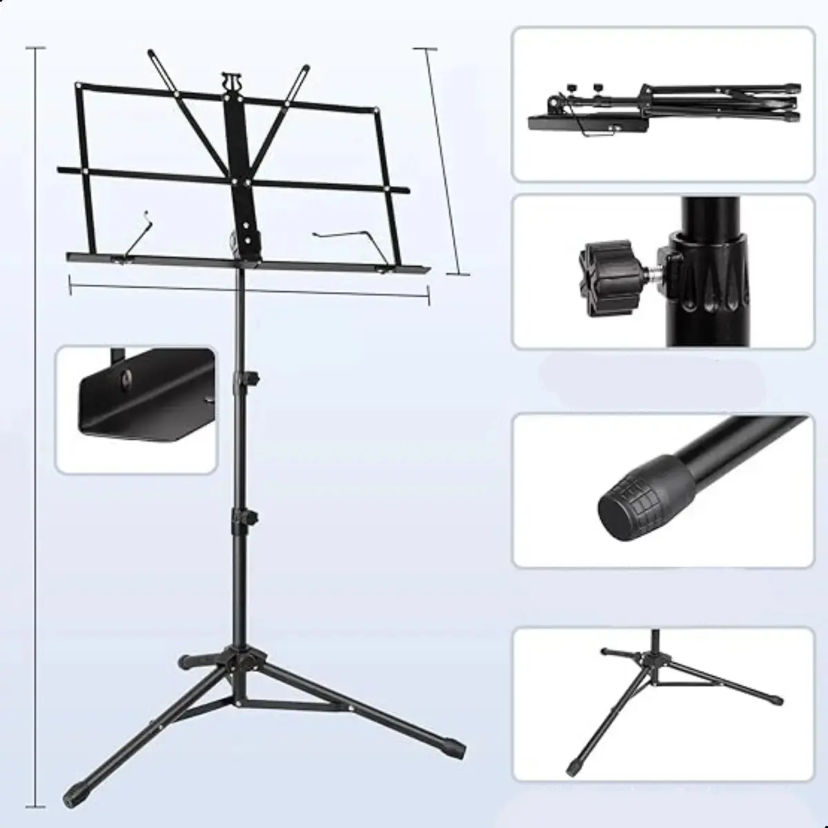 Estante Porta Partitura Bertô Preto Ajustável 75cm-1.3m Dobrável com Bolsa thumbnail 4